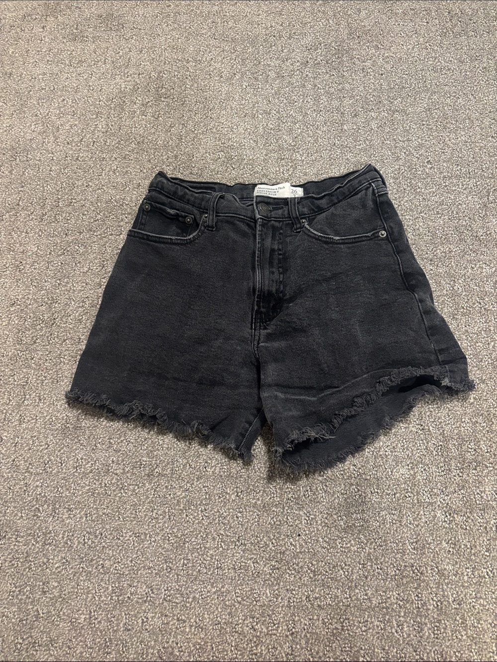 Abercrombie & Fitch Black High-Rise Frayed Denim Shorts